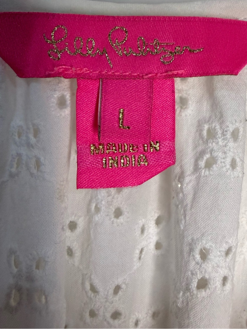 Lilly Pulitzer Morgain White Eyelet Top Pink Orange Floral Embroidery Large - Picture 5 of 7
